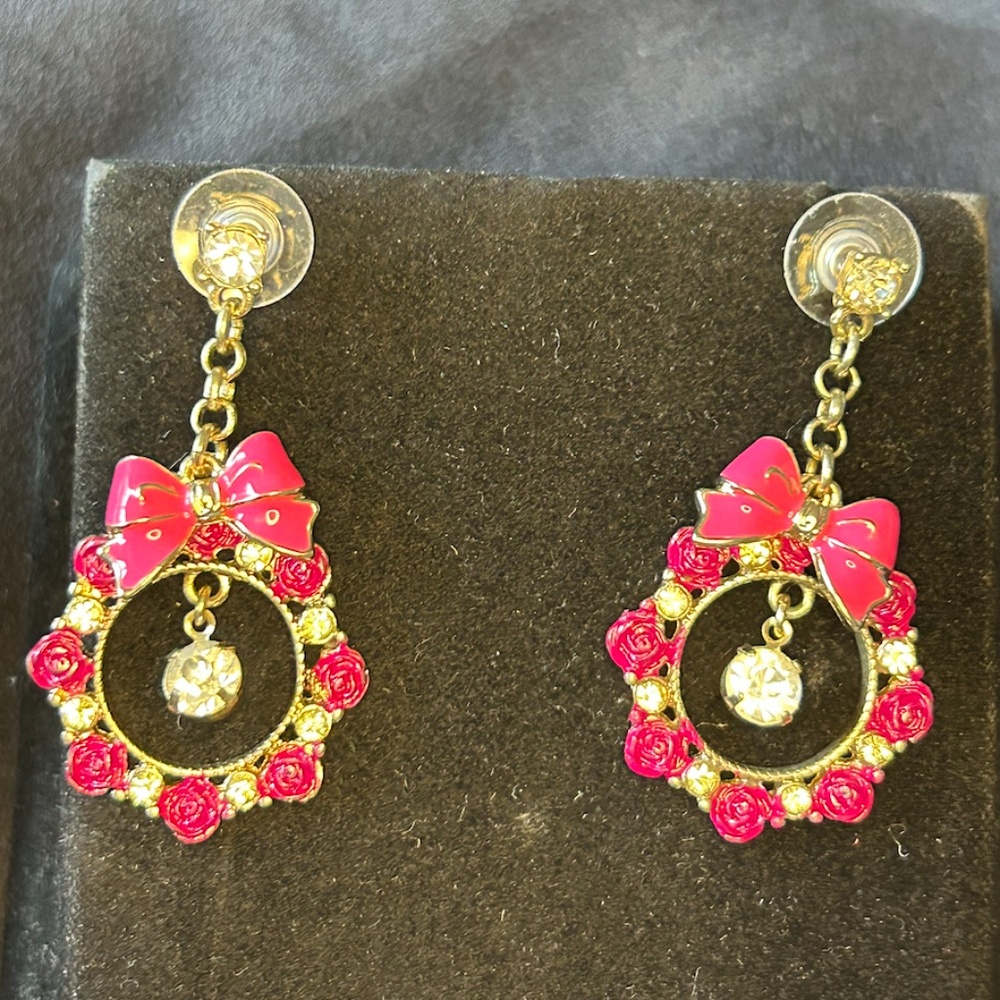 Pink Rose Dangle Earrings